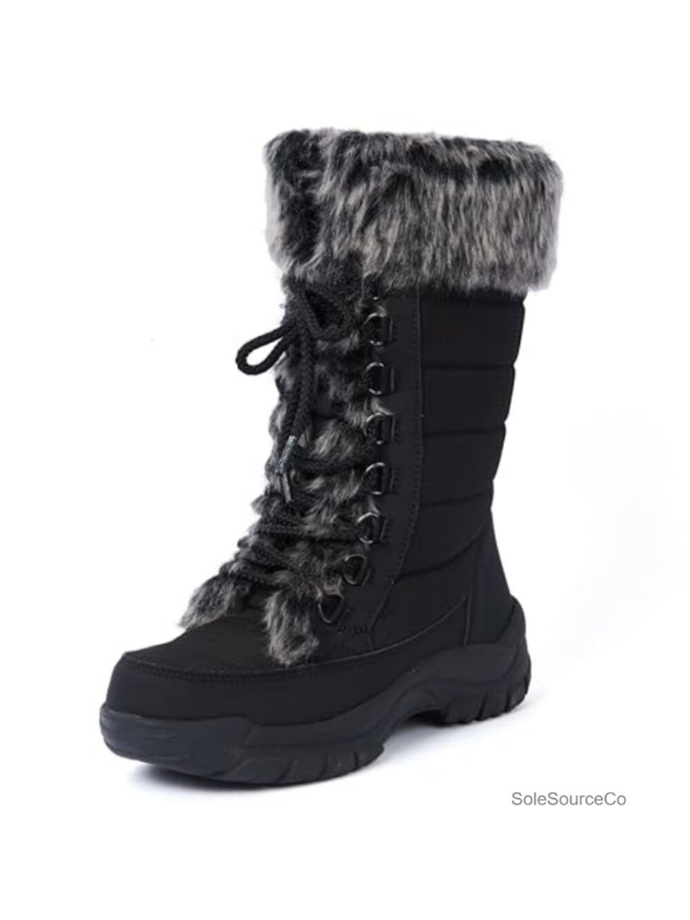 AUSLAND Women's Winter Snow Boots Fur Cuff Mid-Calf Lace Up Waterproof